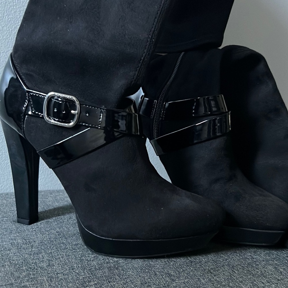 Thigh High Boot Black suede / Patton leather size 8.5 Lucille by Jennifer Lopez
